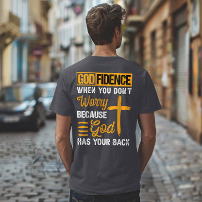 Teesdily | Jesus Cross Shirt, God Fidence When You Don't Worry Because God Has Your Back Tee Sweatshirt Hoodie Mug, Jesus Lovers Gifts, Christian Tee