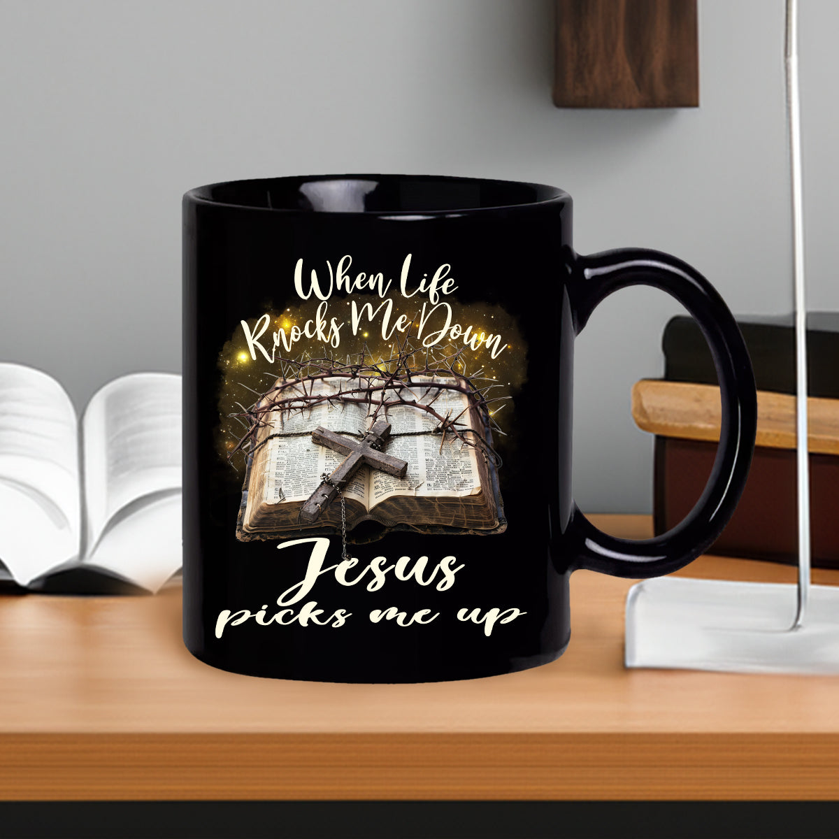 Teesdily | Jesus Cross Bible Book Shirt, When Life Knocks Me Down Jesus Picks Me Up, God Gift, Unisex Tshirt Hoodie Sweatshirt Mug