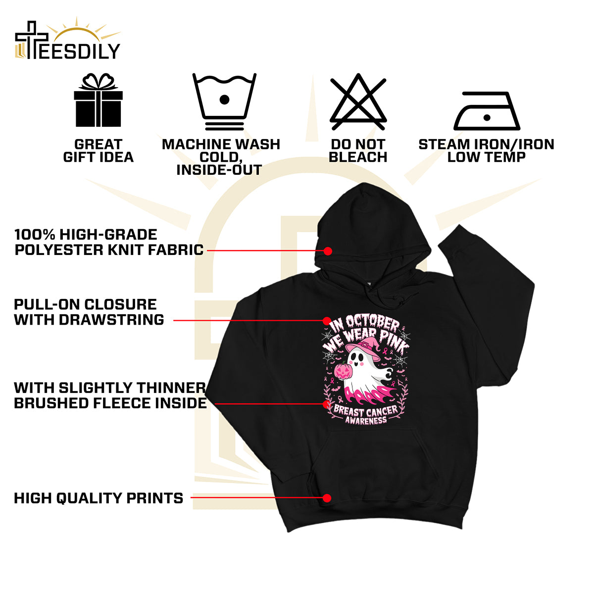 Teesdily | In October We Wear Pink Ghost Shirt, Breast Cancer Awareness Sweatshirt, In October We Wear Pumpkin, Pink Ribbon Hoodie Mug