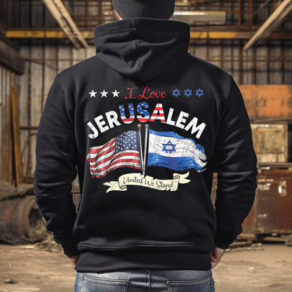 Teesdily | I Love Jerusalem United We Stand Back Design Shirt, Jesus Lovers, Patriotism Shirt, Unisex Tshirt Hoodie Sweatshirt Mug