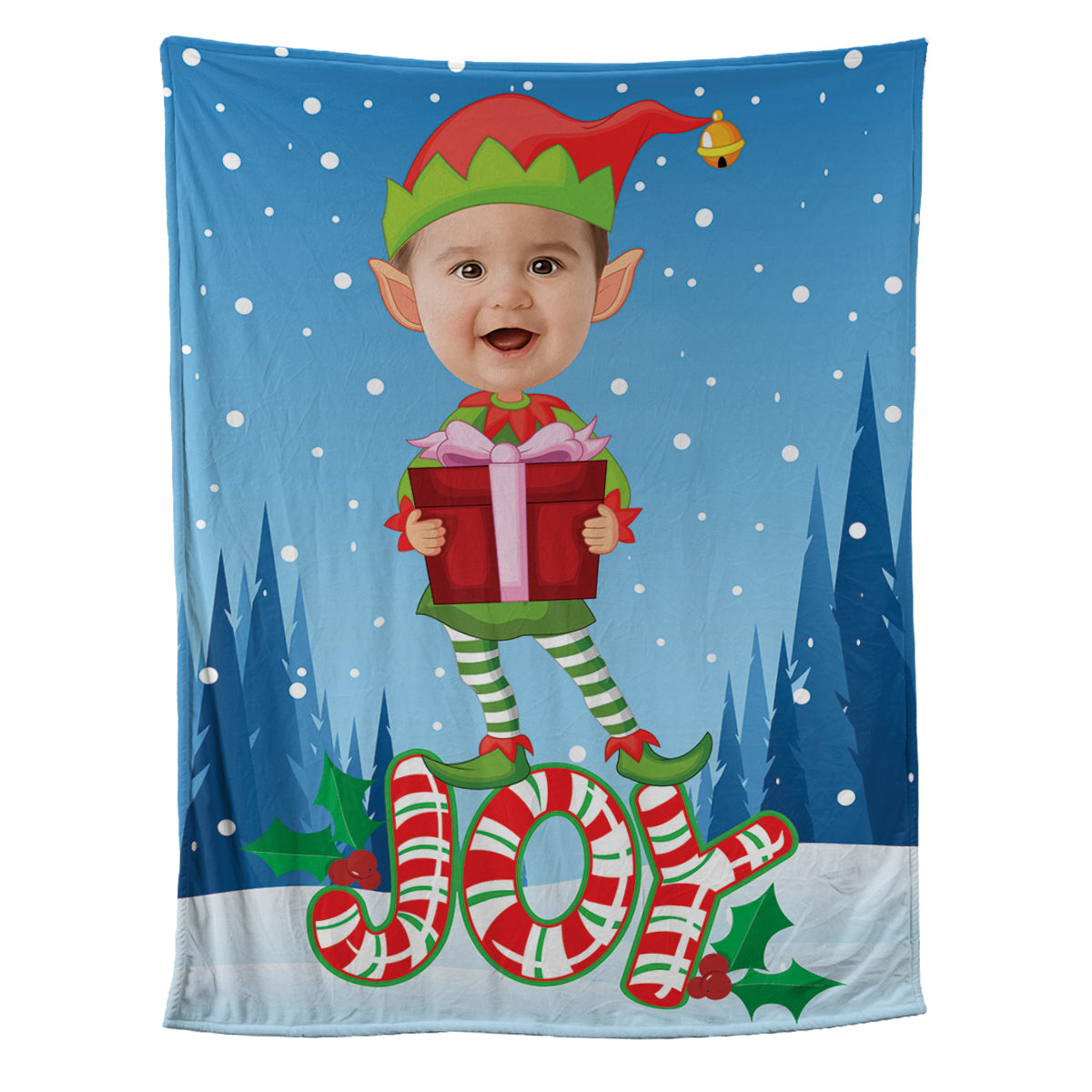 Teesdily | Christmas Elf Customized Fleece Blanket Nursery Xmas Sherpa Blanket Christmas Joy Funny Customize Blankets With Photos Gift For Kids