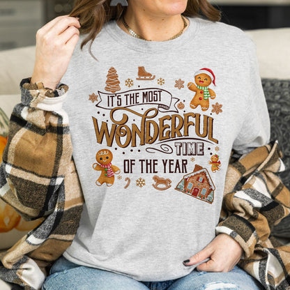 Teesdily | It's The Most Wonderful Time Of The Year Shirt, Cute Gingerbread Sweater, Gingerbread Hoodie Gift For Christmas