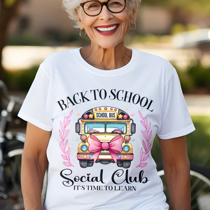 Teesdily | Back To School School Bus Shirt, Back To School Social Club It's Time To Learn Tee Hoodie Sweatshirt Mug Teacher