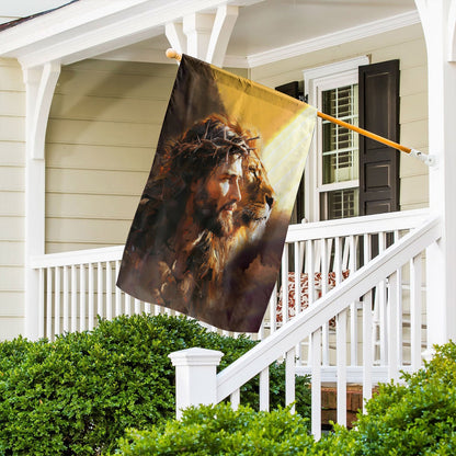 Teesdily | Jesus Lion Of Judah Garden Flag, Jesus Oil Painting Print House Flag, Religious Home Decor, Christian Outdoor Decor Garden House Flag