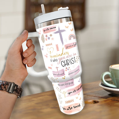 Teesdily | Jesus God Affirmation Insulated Tumbler, Reminder Of Who You Are In Christ Tumbler With Straw, Christian Gifts For Women Faith