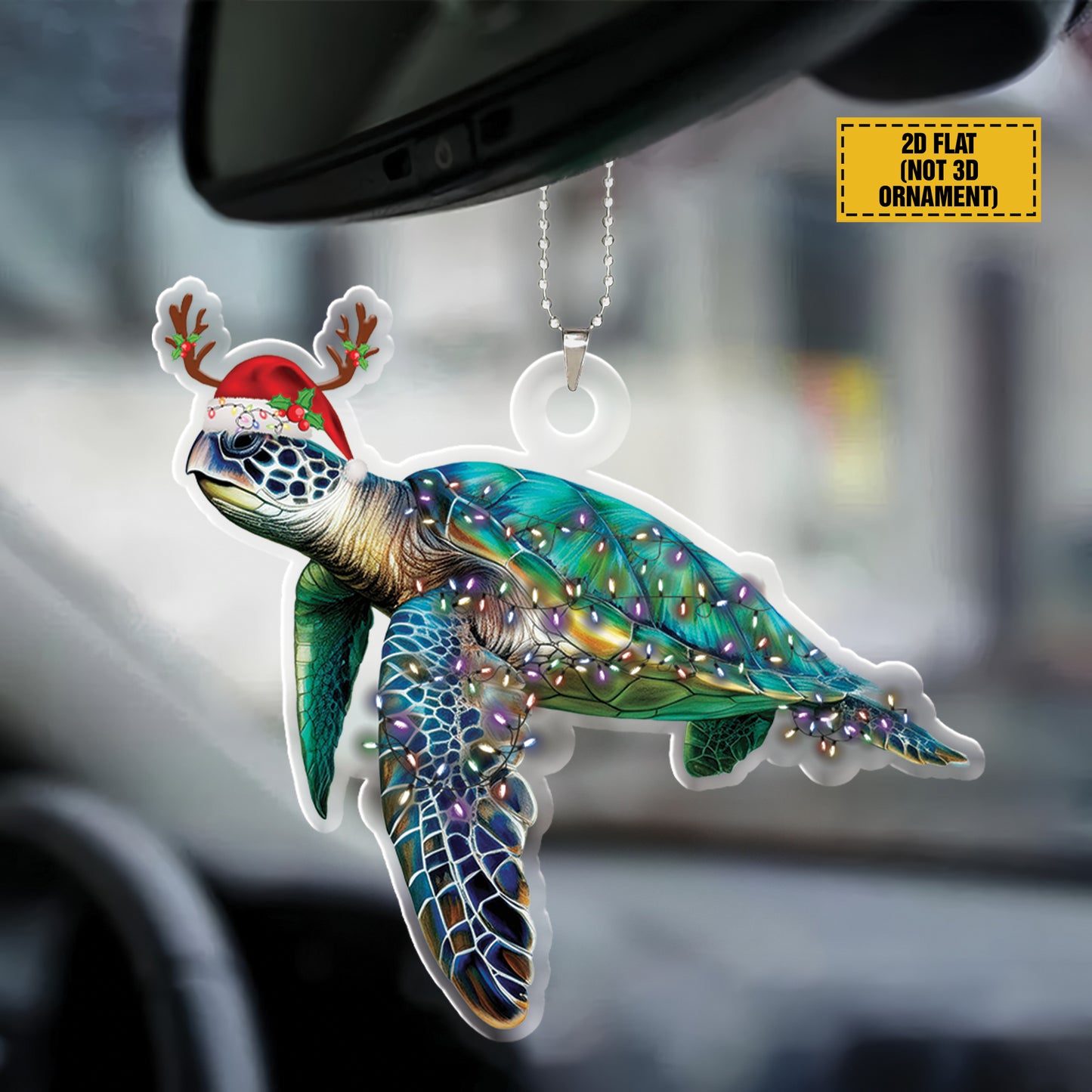 Teesdily | Turtle Christmas Ornament, Sea Turtle Ornaments, Beach Christmas Ornament, Christmas Car Hanging Ornament 2024 Gifts, 2d Flat Ornament