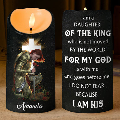 Teesdily | Customized Woman Warrior Jesus LED Candle Without Battery, I Am A Daughter Of The King Christ Candle, Prayer Faith Gift