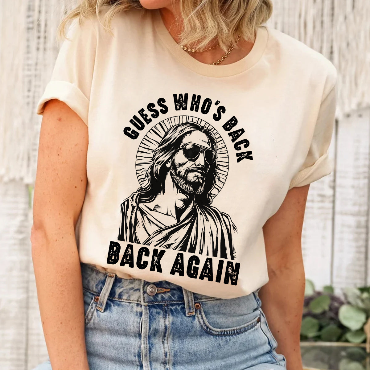 Teesdily | Jesus Christ Portrait Short Sleeve Tshirt Guess Who's Back Back Again Unisex Sweatshirt Hoodie Religious Gift For Christian