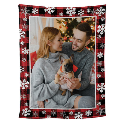 Teesdily | Christmas Customize Blankets With Photos, Xmas Snowflake Plaid Custom Blanket With Picture, Christmas Keepsake Photo Blanket Gifts