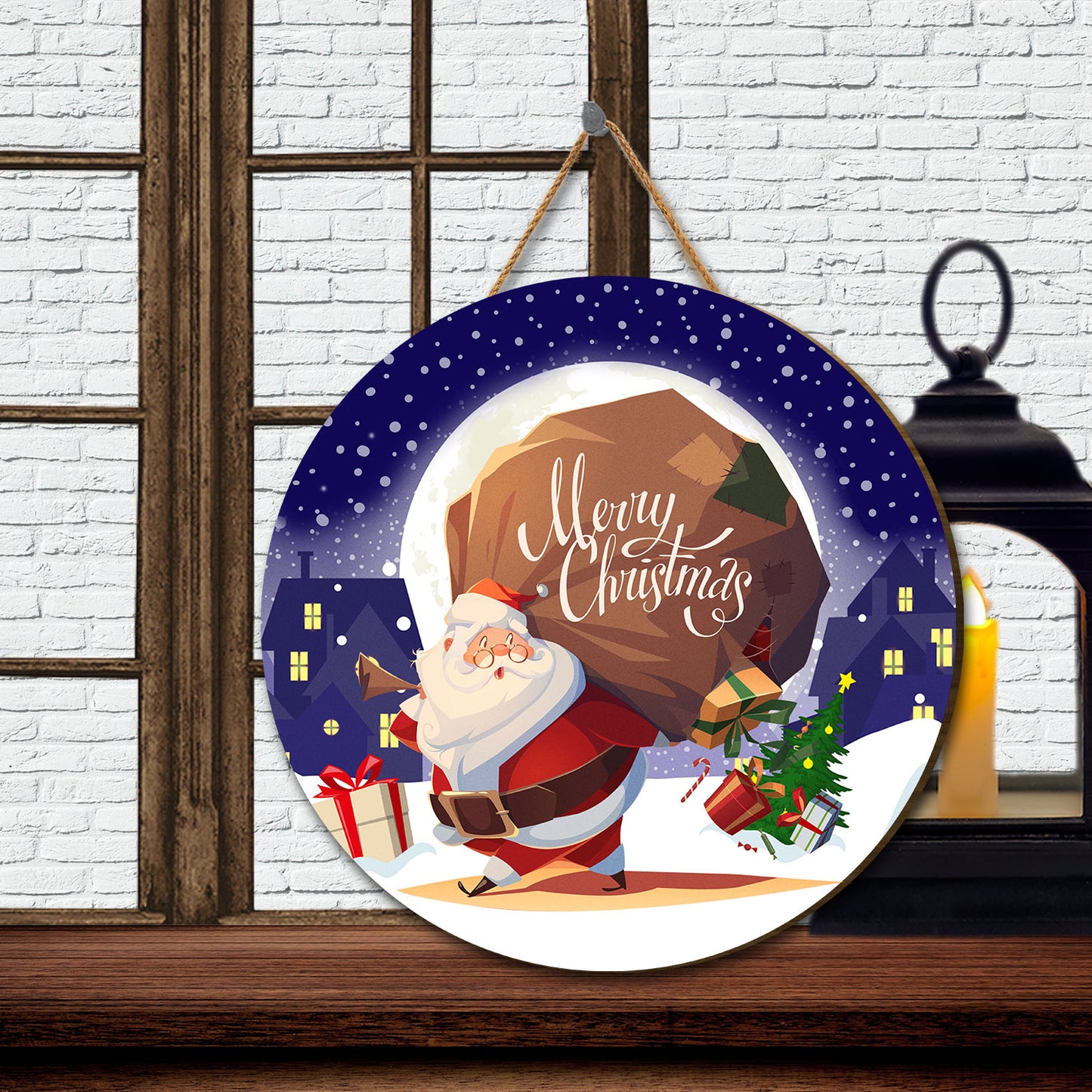 Teesdily | Santa Claus Coming Holy Night Door Wood Sign Merry Christmas Home Decoration Christmas Theme Wood Door Hanger