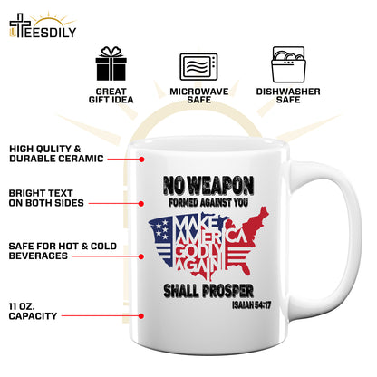 Teesdily | Jesus American Flag Map Shirt, No Weapon Formed Against You Shall Prosper T-shirt, God Bless America Sweatshirt Hoodie Mug, Patriot Gift