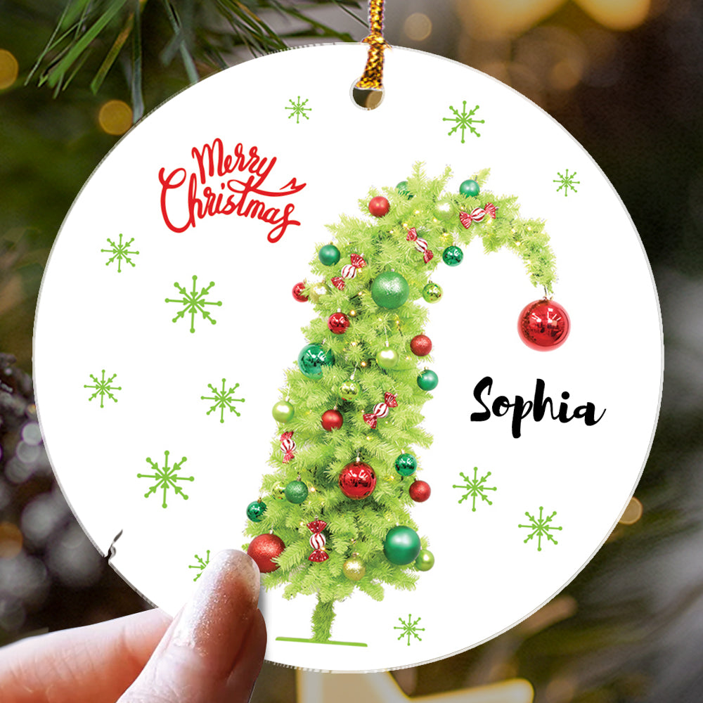 Teesdily | Customized Merry Christmas Ornament, Green Christmas Tree Ornament Decor, Ceramic Ornament Christmas Decoration Gift