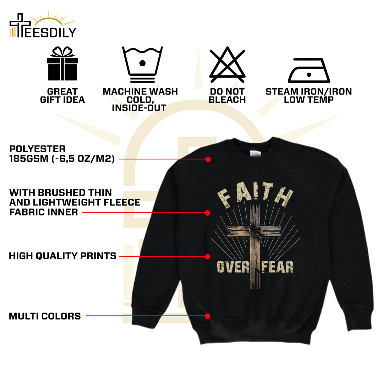 Teesdily | Jesus Cross Art Shirt, Faith Over Fear Tee Sweatshirt Hoodie Mug, Jesus Lovers Gifts, Christian Apparel, Christian Pastor Gifts