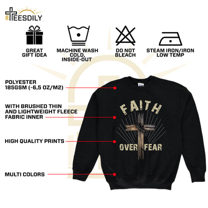 Teesdily | Jesus Cross Art Shirt, Faith Over Fear Tee Sweatshirt Hoodie Mug, Jesus Lovers Gifts, Christian Apparel, Christian Pastor Gifts