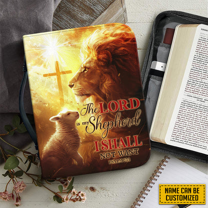 Teesdily | Personalized Jesus Lamb Cross The Lion Of Judah Bible Cover, The Lord Is My Shepherd Bible Verse, Lamb Of God Bible Bag, Jesus Lovers Gift