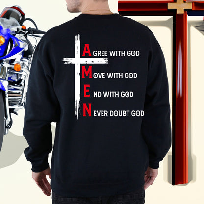 Teesdily | Jesus Cross T-shirt, Agree With God Move With God End With God Amen Tee Sweatshirt Hoodie Mug, Jesus Lovers Gifts, Christian Tee