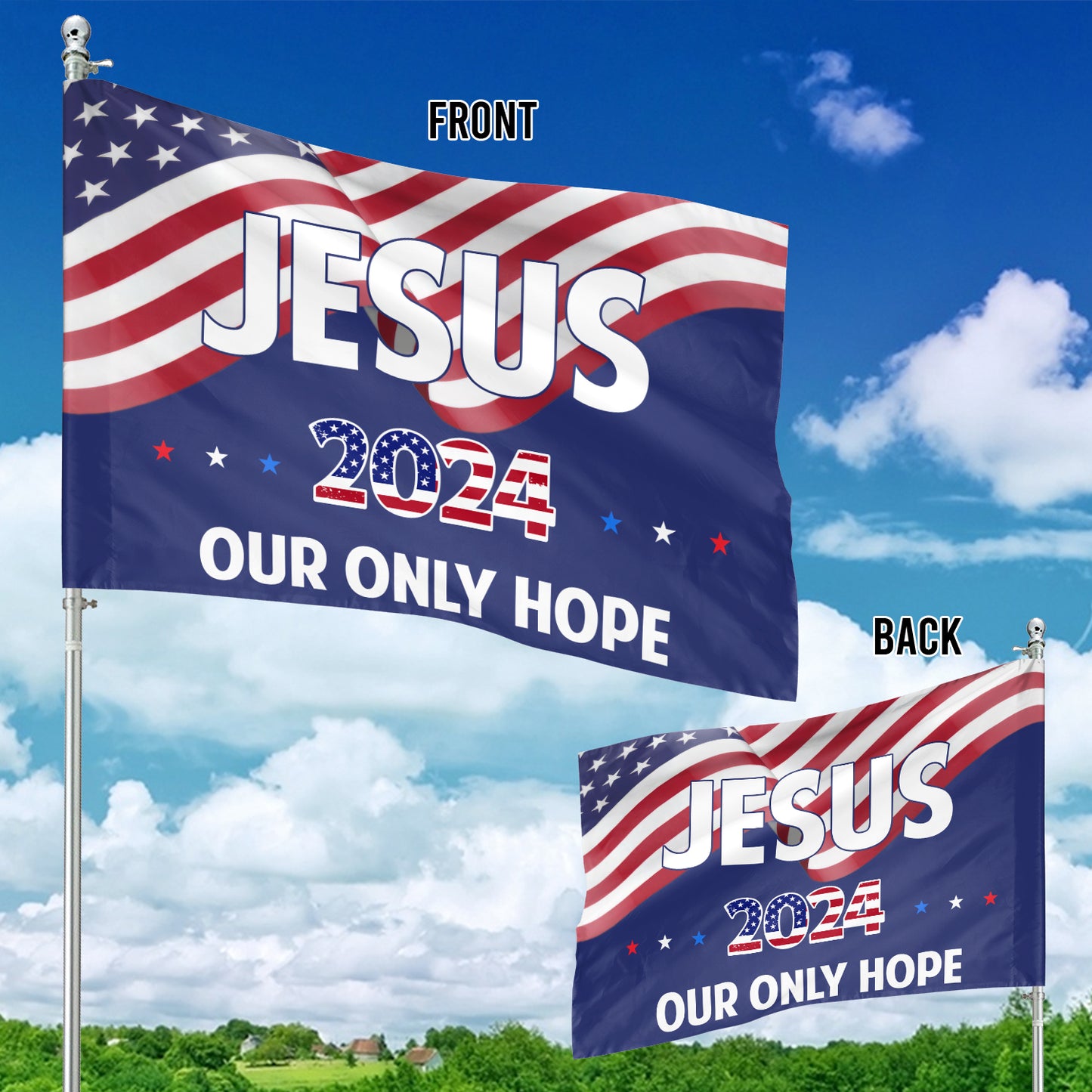 Teesdily | Jesus Christ American Flag, Jesus Now And Forever Our Only Hope Garden Outdoor Flag, Independence Day Yard Decor, Patriotic Gifts