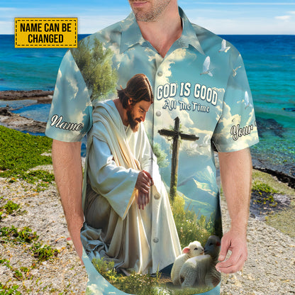 Teesdily | Customized Jesus And Lambs Hawaiian Shirt, God Is Good All The Time Hawaii Shirt, Lamb Of God Summer Aloha Set, Christ Religious Gifts