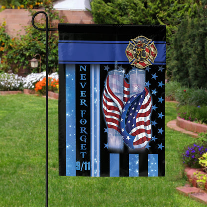 Teesdily | 911 Never Forget Firefighter House Flag, America September 11th Garden Flag, 911 Remembrance Day Home Outdoor Decor, Patriot Gifts