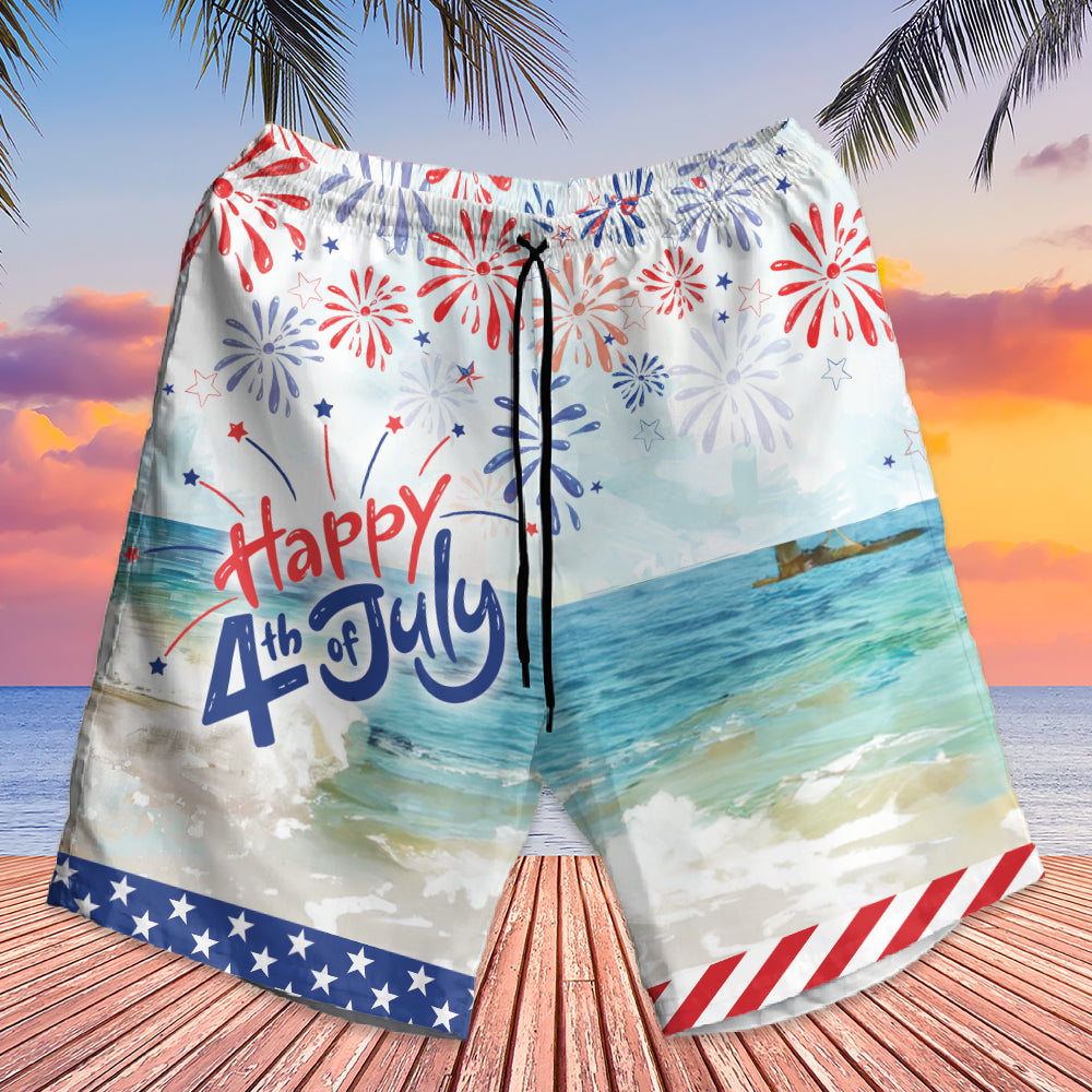 Teesdily | Customized Jesus America Beach Hawaiian Shirt, Happy 4th Of July Hawaii Set, Independence Day Gift, US Flag Pride Aloha Set Summer For Men