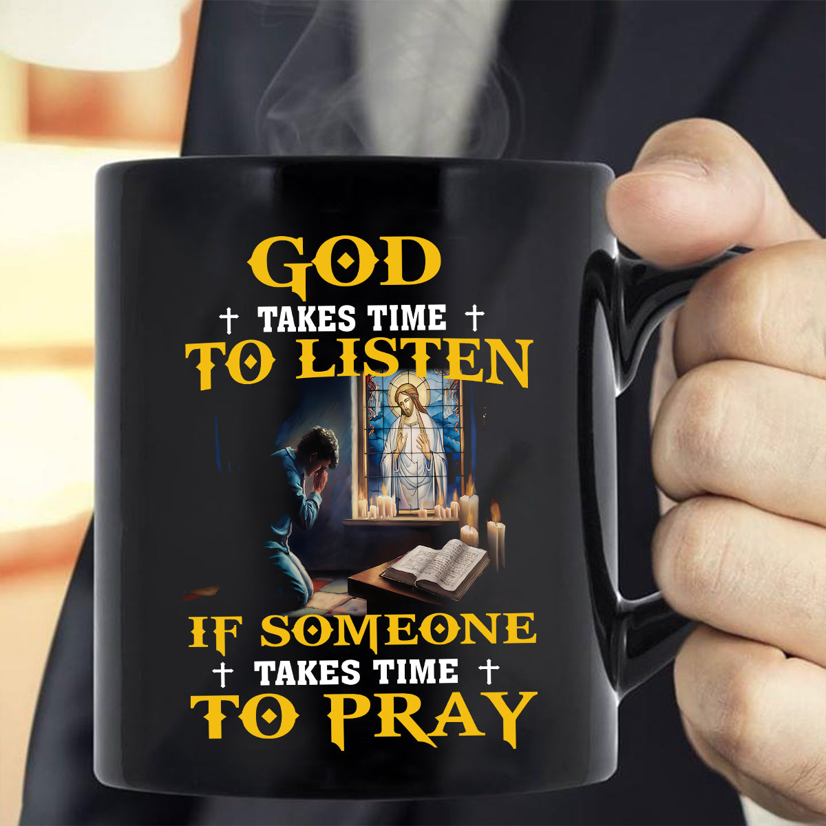 Teesdily | God Takes Time To Listen If Someone Takes Time To Pray Shirt Christian Gift Unisex T-shirt Hoodie Sweatshirt Size S-5XL / Mug 11-15oz