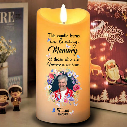 Teesdily | Customized Memorial Family Led Candle, Forever In Our Heart Flameless Candle Xmas Gift, Christmas Candle Gift