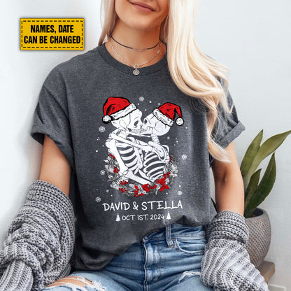 Teesdily | Customized Skeleton Christmas Shirt, Couple Skeleton Matching Merry Christmas Hoodie Sweatshirt Mug, Spooky Gothmas Tee