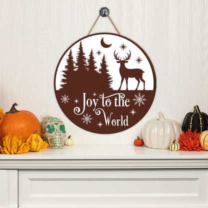 Teesdily | Reindeer Christmas Wood Sign Joy To The World Christmas Decoration Door Decor Holiday Family Members Gifts Xmas Vibe