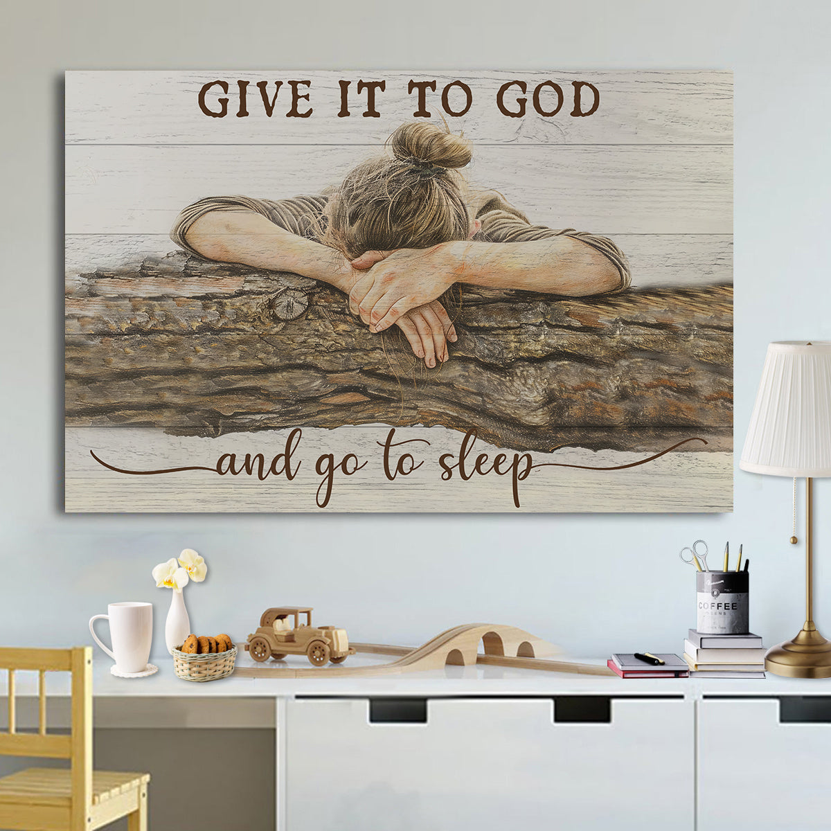 Teesdily | Give It To God And Go To Sleep Poster, Jesus Quote Funny Poster Canvas, Vintage Home Wall Decor, Christian Girl Gifts Poster Canvas