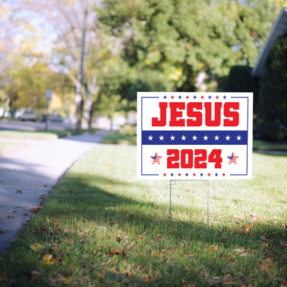 Teesdily | Jesus Yard Sign, Jesus Christ 2024 Outdoor Sign, Independence American Flag Lawn Sign, Patriotic Decor Garden Sign, Religious Gift