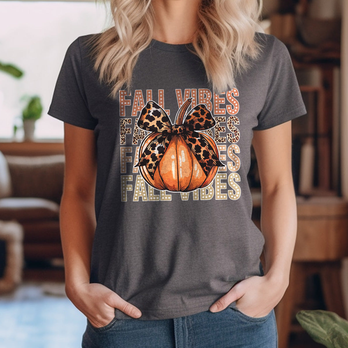 Teesdily | Retro Fall Vibes Pumpkin Bow Shirt, Halloween Pumpkin Ghost Bow Leopard Sweatshirt, Happy Fall Hoodie Mug, Fall Tee