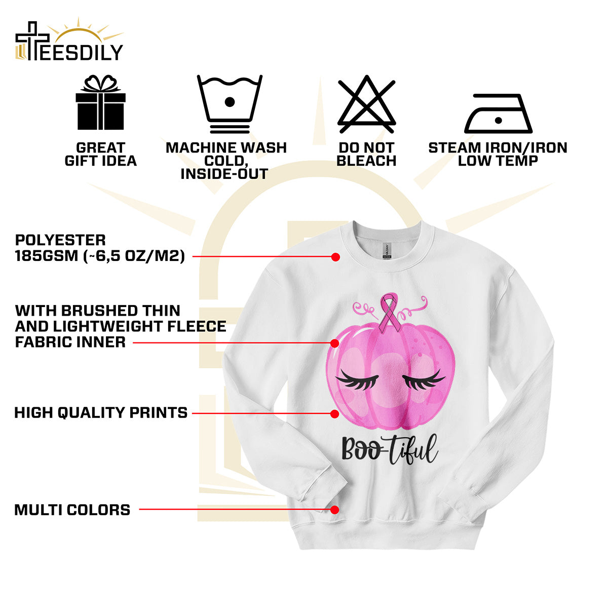 Teesdily | Pink Pumpkin Bootiful Shirt, Breast Cancer Halloween Sweatshirt, Pink Ribbon Pumpkin Cancer Fighter Hoodie Mug, Cancer Month Gift