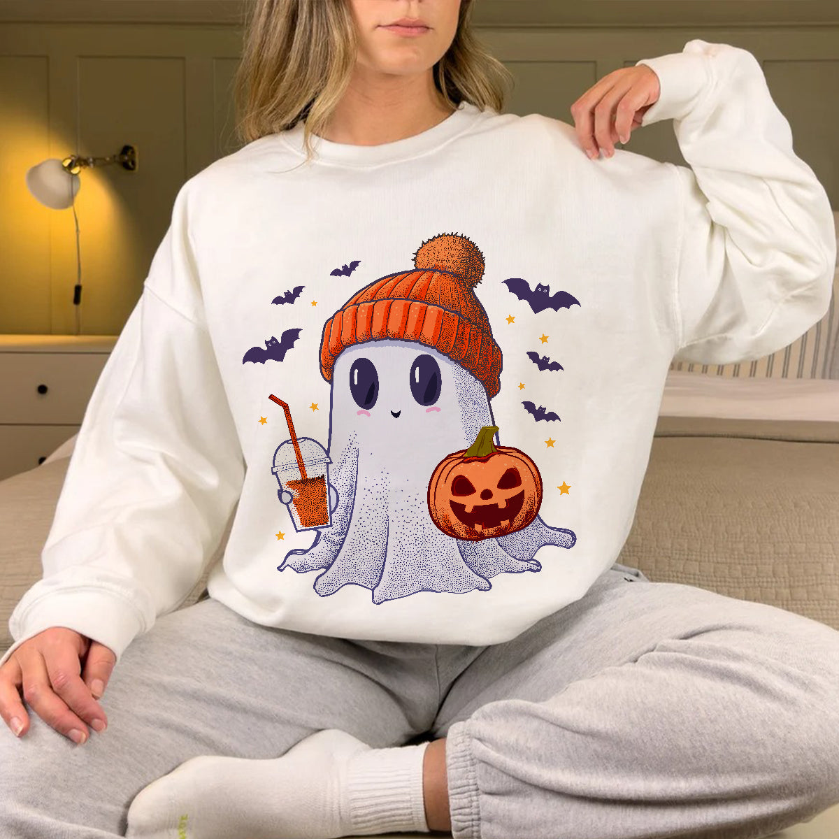 Teesdily | Cute Ghost Halloween Shirt, Happy Halloween Tee Sweatshirt Hoodie, Spooky Vibes Mug, Halloween Gifts Idea