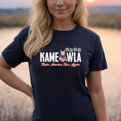 Teesdily | Kameowla Make American Nice Again Shirt, Childless Cat Lady Sweatshirt Hoodie Mug, Cat Mom T-shirt, American Flag Tee, Cat Lover Gift