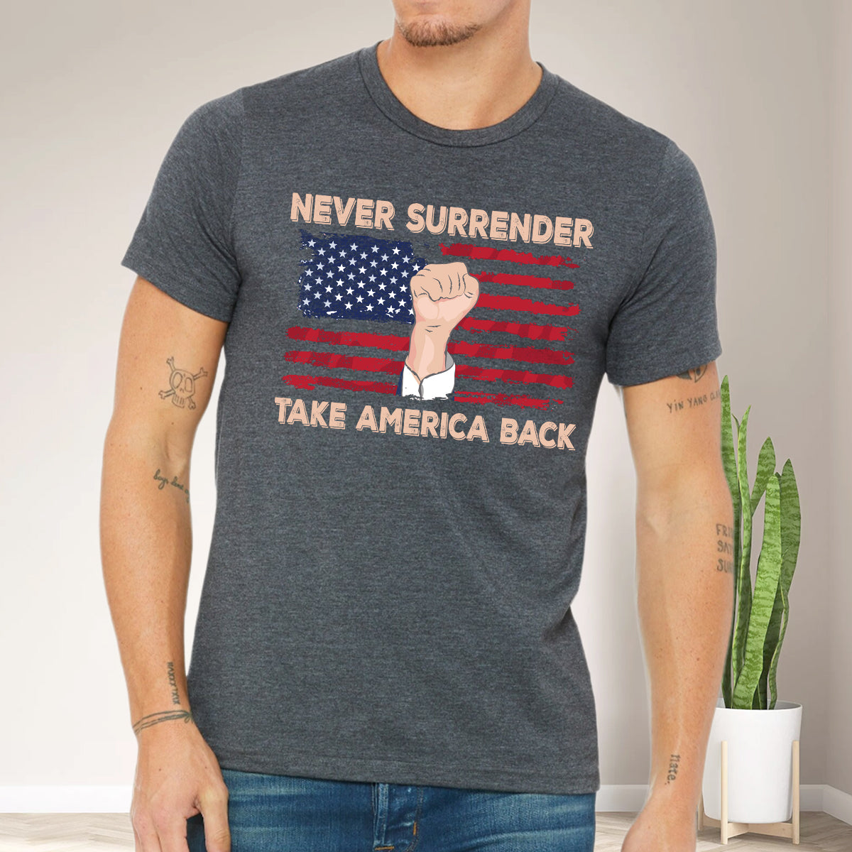 Teesdily | American Flag Shirt, Never Surrender Take America Back Tee Sweatshirt Hoodie Mug, Legend Usa 2024 Shirt, Patriotic Shirt Gift Men And Women