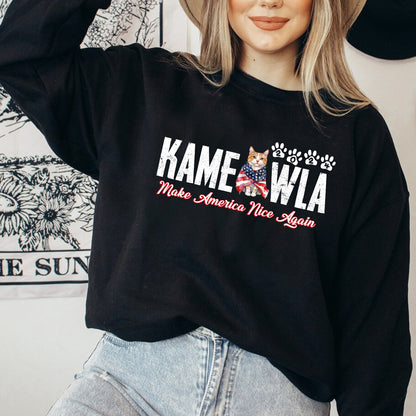 Teesdily | Kameowla Make American Nice Again Shirt, Childless Cat Lady Sweatshirt Hoodie Mug, Cat Mom T-shirt, American Flag Tee, Cat Lover Gift