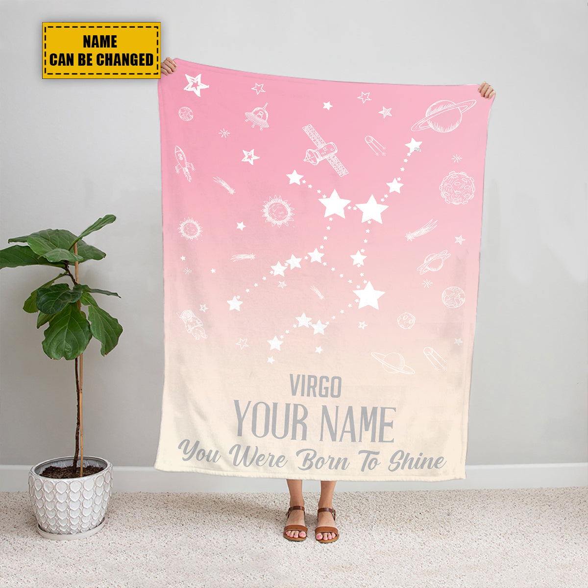 Teesdily | Virgo Customized Fleece Blanket Constellation Blanket You Were Born To Shine Fleece Personalized Name Zodiac Blankets Astrology Gifts