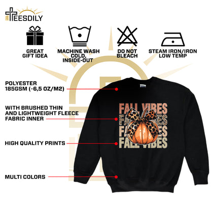 Teesdily | Retro Fall Vibes Pumpkin Bow Shirt, Halloween Pumpkin Ghost Bow Leopard Sweatshirt, Happy Fall Hoodie Mug, Fall Tee