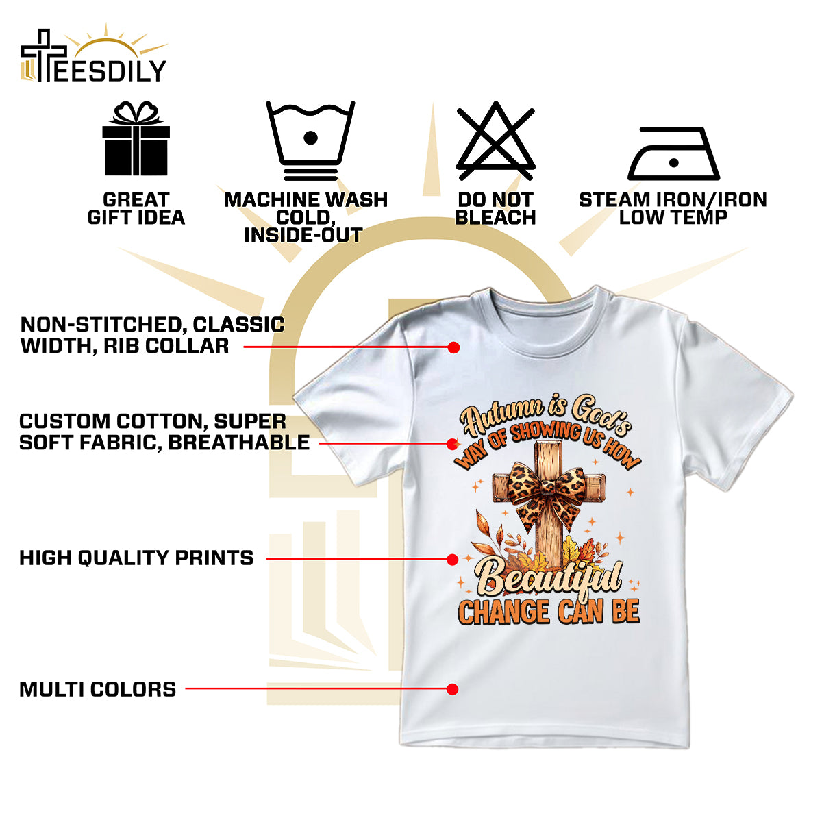 Teesdily | Jesus Cross Coquette Bow Thanksgiving Shirt, Autumn Is God's Way Tee Sweatshirt Hoodie Mug, Thanksgiving Jesus Gift