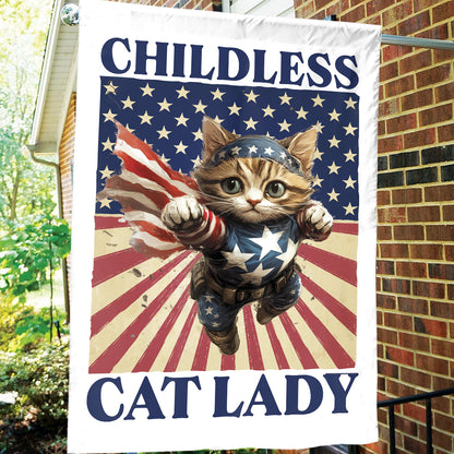 Teesdily | Childless Cat Lady Garden Flag, Hero Cat House Flag, American Flag Yard Banner, Cat Ladies For Comma La Flag Decor Home