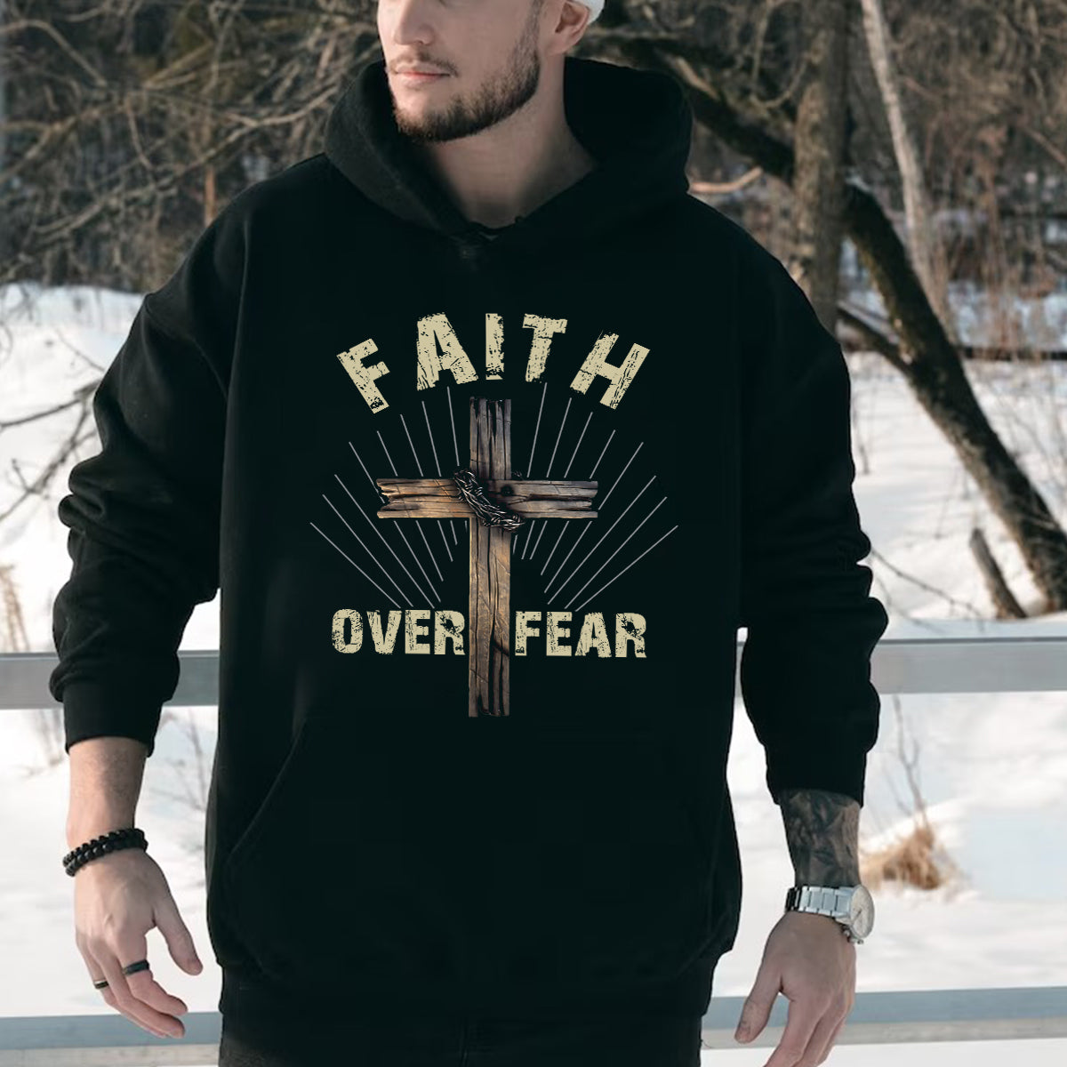 Teesdily | Jesus Cross Art Shirt, Faith Over Fear Tee Sweatshirt Hoodie Mug, Jesus Lovers Gifts, Christian Apparel, Christian Pastor Gifts