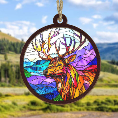 Teesdily | Deer Suncatcher, Deer Stained Glass Suncatcher, Elk Suncatcher Ornament, Deer Christmas 2024 Gift, Ornament Christmas, Deer Lover Gift