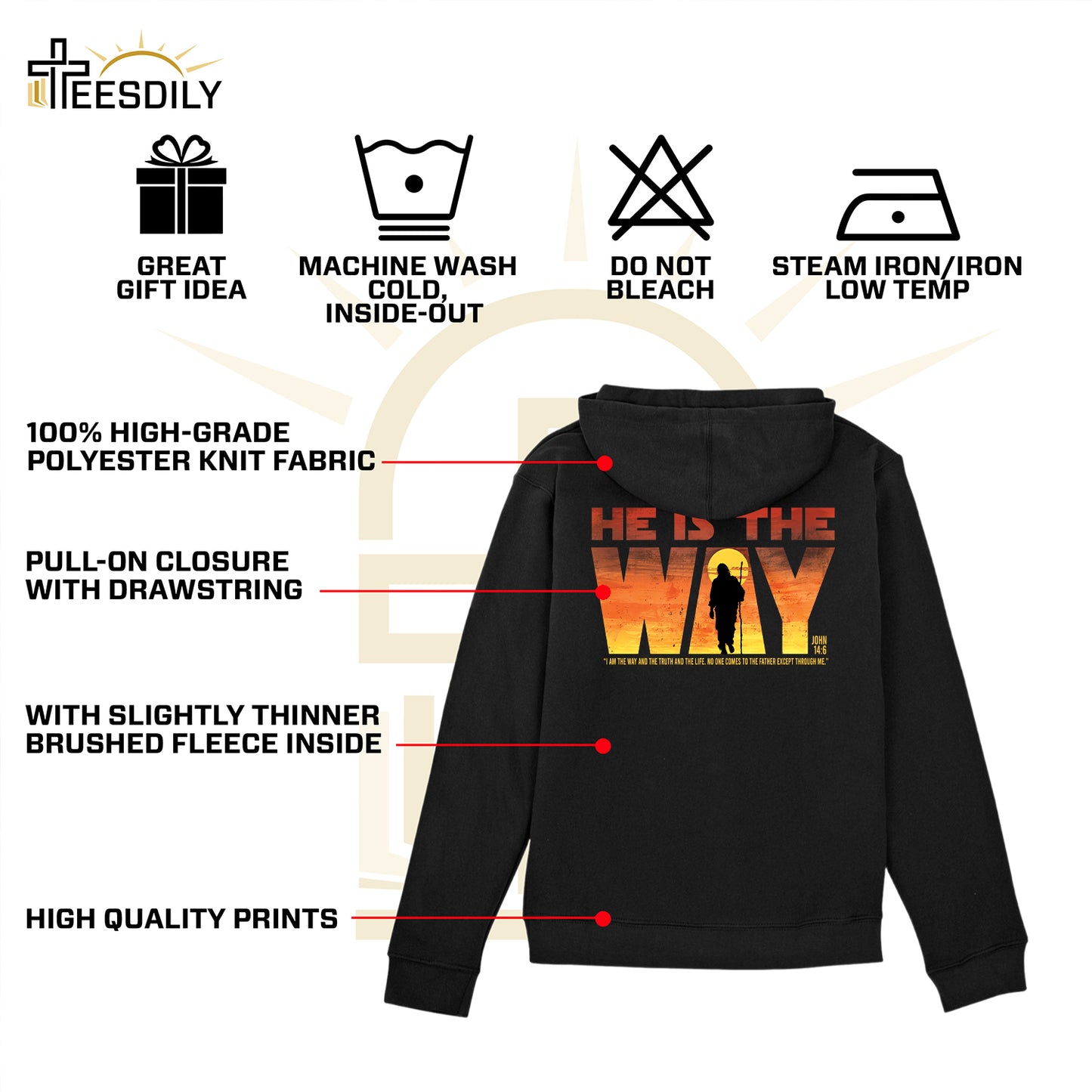 Teesdily | Jesus Walking Sunset Shirt, He Is The Way The Truth The Life Unisex Hoodie Sweatshirt Mug, Christian Shirt Backside, Religious Gift Ideas