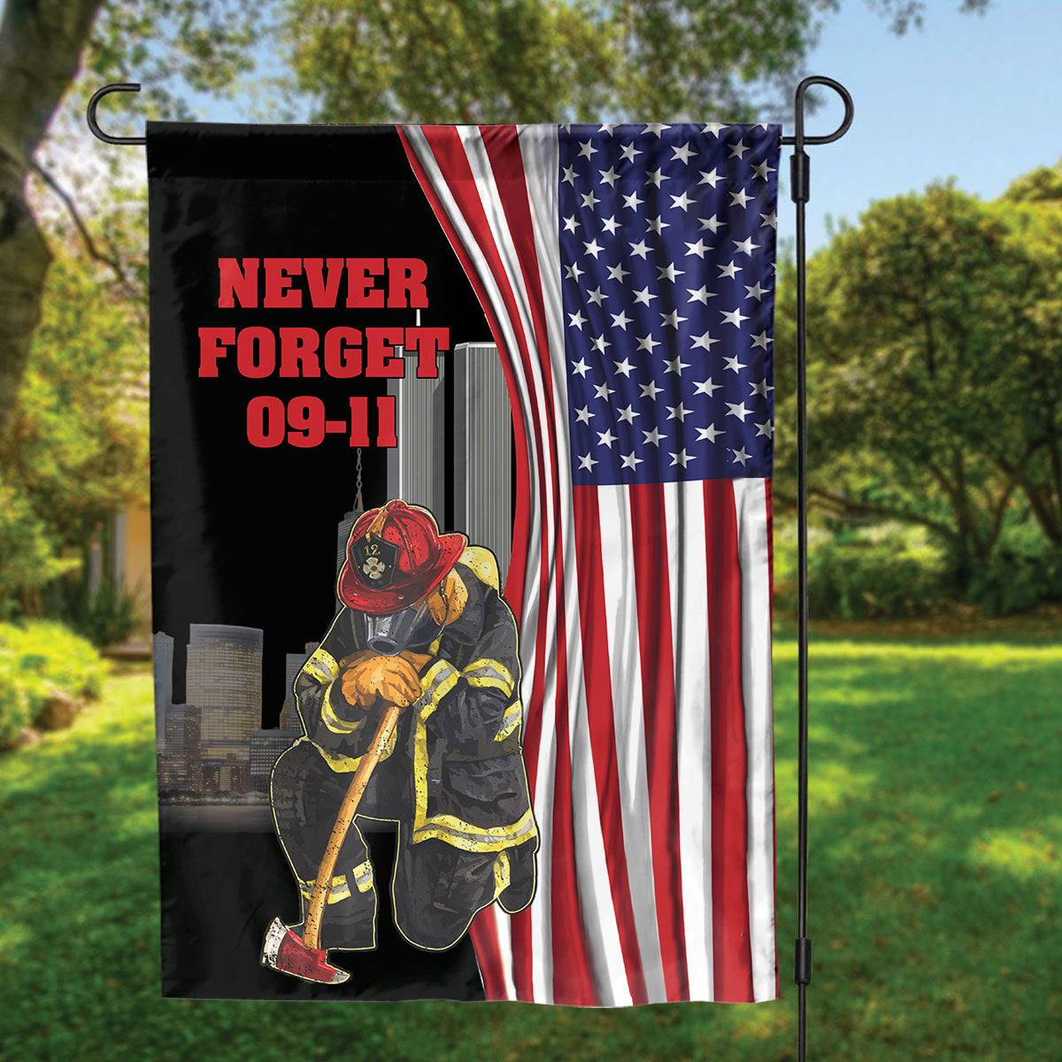 Teesdily | Never Forget September 11th Garden Flag, Firefighter American Flag House Yard Outdoor Decor, Patriot Day Gifts, 911 Never Forget Flag