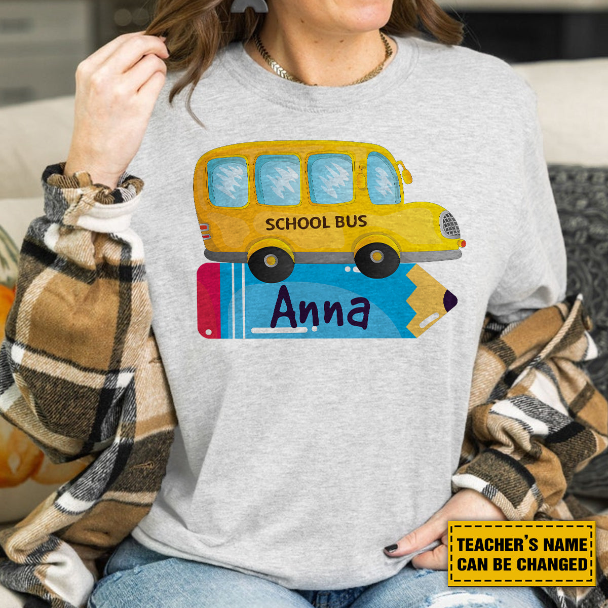 Teesdily | Teacher Customized School Bus Pencil Shirt, Back To School Day T-shirt, Teacher Life Sweatshirt Hoodie Mug, First Day Of School Gifts