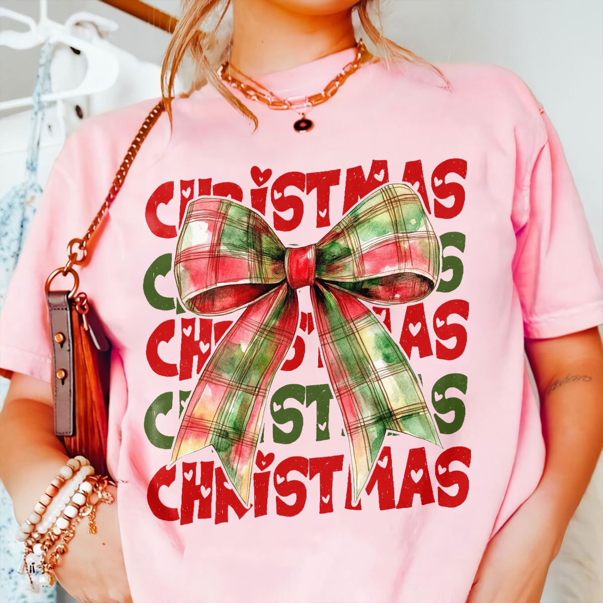 Teesdily | Christmas Coquette Bow Shirt, Coquette Christmas Sweatshirt, Christmas Bow Sweater, Holiday Hoodie, Retro Christmas Gift