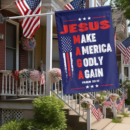 Teesdily | American Flag Jesus House Flag, Jesus Make America Godly Again Garden Flag, Patriotic Flag, Outdoor Decor Gifts, Jesus Lovers Gifts