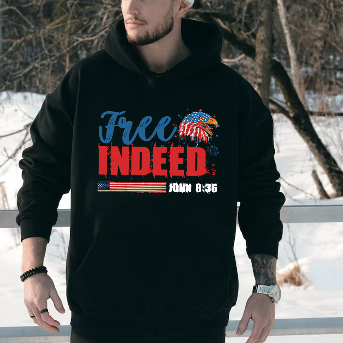 Teesdily | Christian 4th Of July Patriotic Shirt, Free Indeed John 8:36 Bible Verse Hoodie, American Flag Eagle Mug Cup, Happy Independence Day Gift