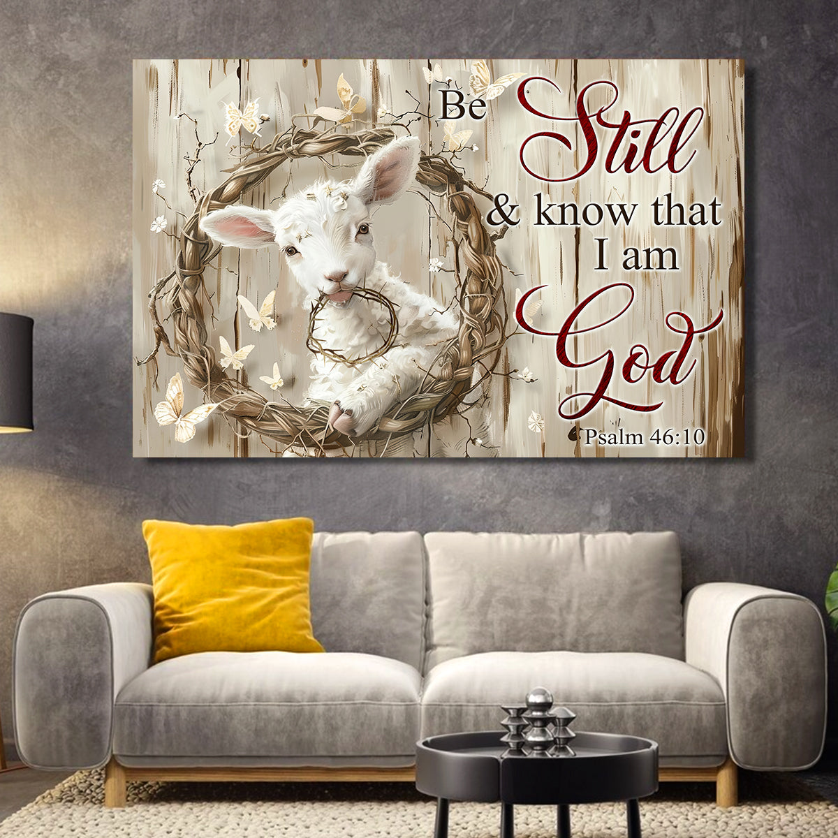 Teesdily | Lamb And Crown Of Thorns Poster, Be Still And Know That I Am God Poster Canvas, Christian Wall Decoration, Lamb Of God Home Decor Gifts