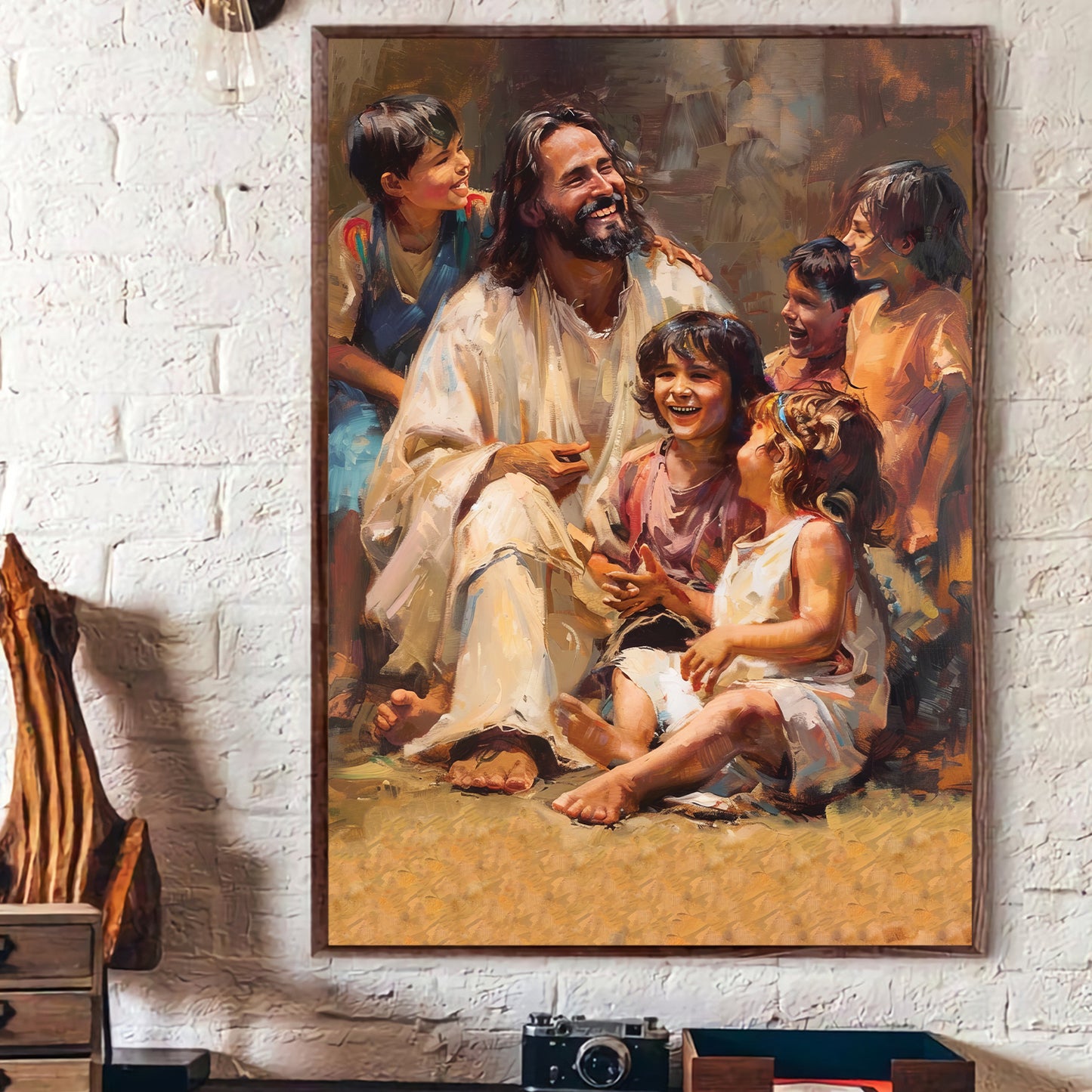 Teesdily | Jesus Poster, Jesus Blessing The Children Poster, Faith Hope Love Christian, Faith God Believers Gifts, Religious Poster Canvas